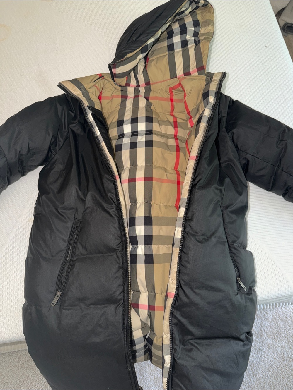 Burberry Black Kids Hooded Puffer Coat with Iconic Check Lining